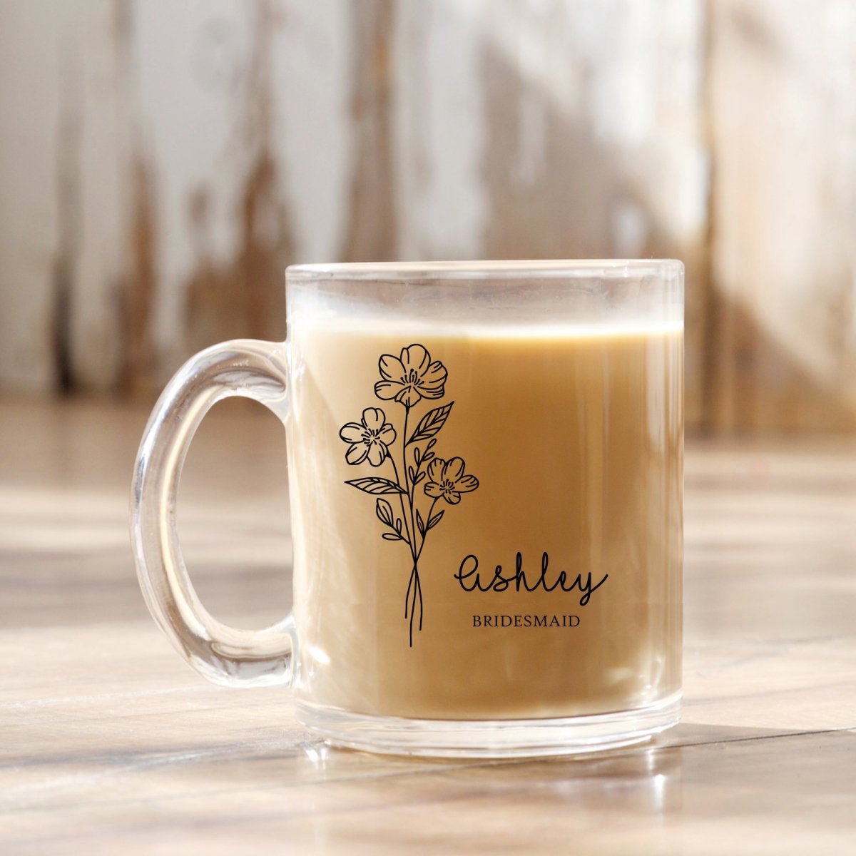 Personalized Bridesmaid Glass Coffee Cup - Zookaboo
