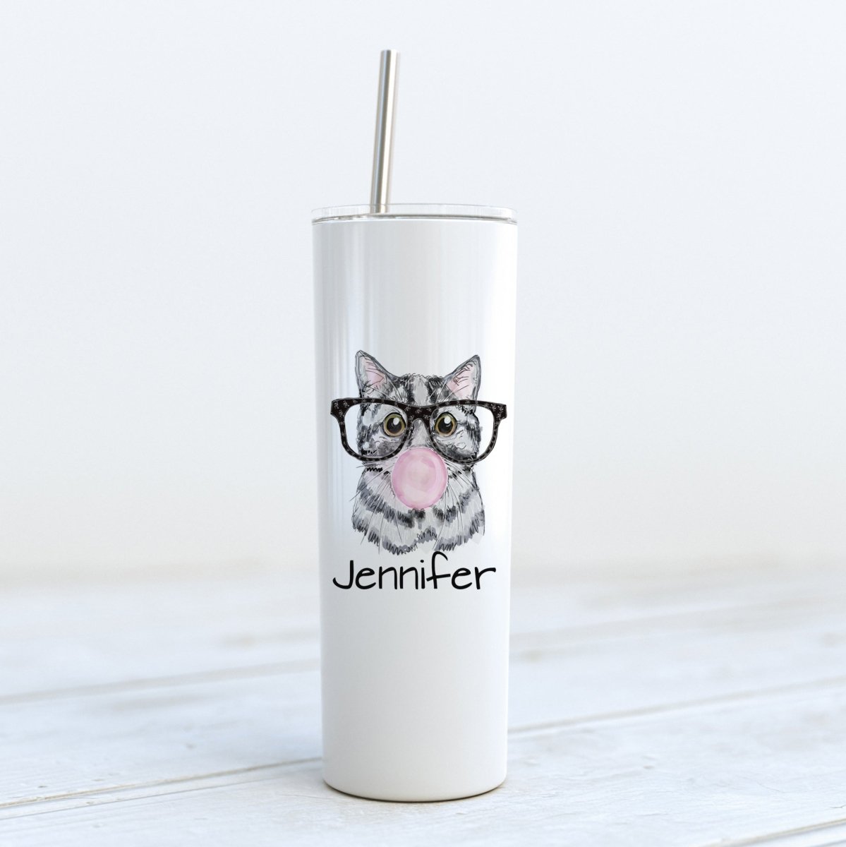 Personalized Cat with Bubblegum Skinny Tumbler - Zookaboo