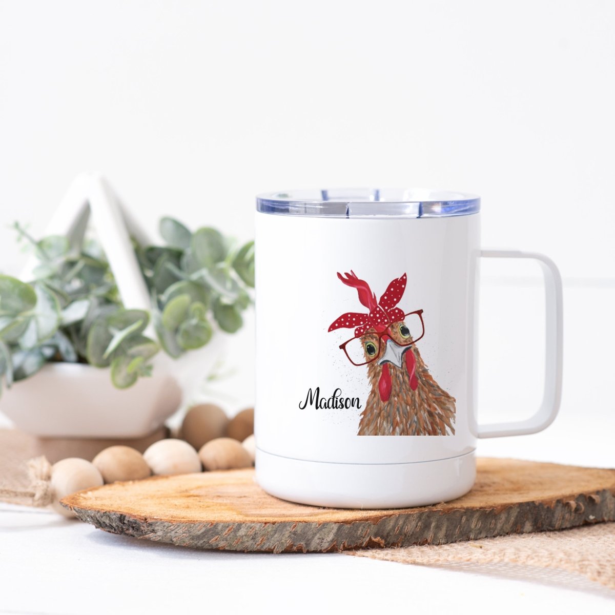 Personalized Chicken Red Bandana Steel Coffee Cup - Zookaboo