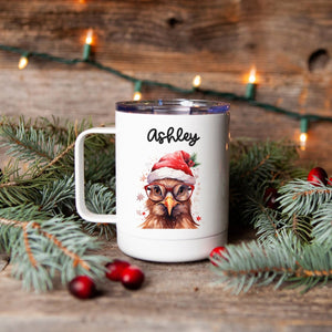 Personalized Christmas Chicken Steel Coffee Cup - Zookaboo