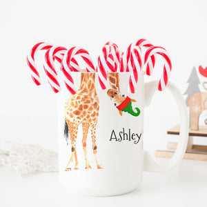 Personalized Christmas Elf Giraffe Mug - Zookaboo