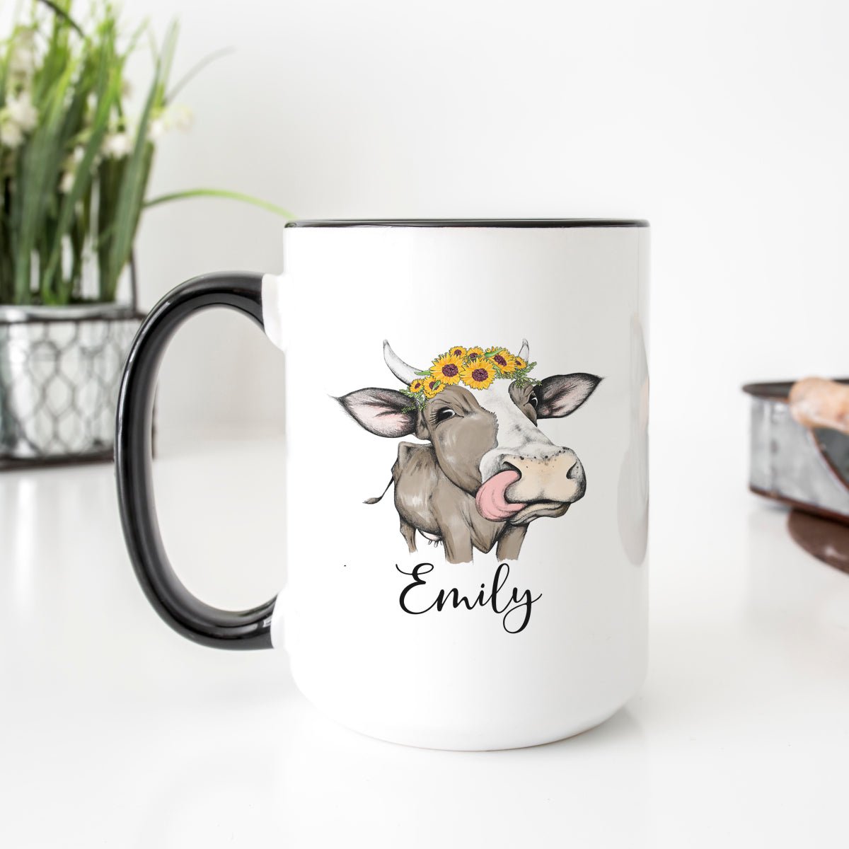 Personalized Cow Sunflowers Mug - Zookaboo