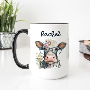 Personalized Cow with Glasses Mug - Zookaboo