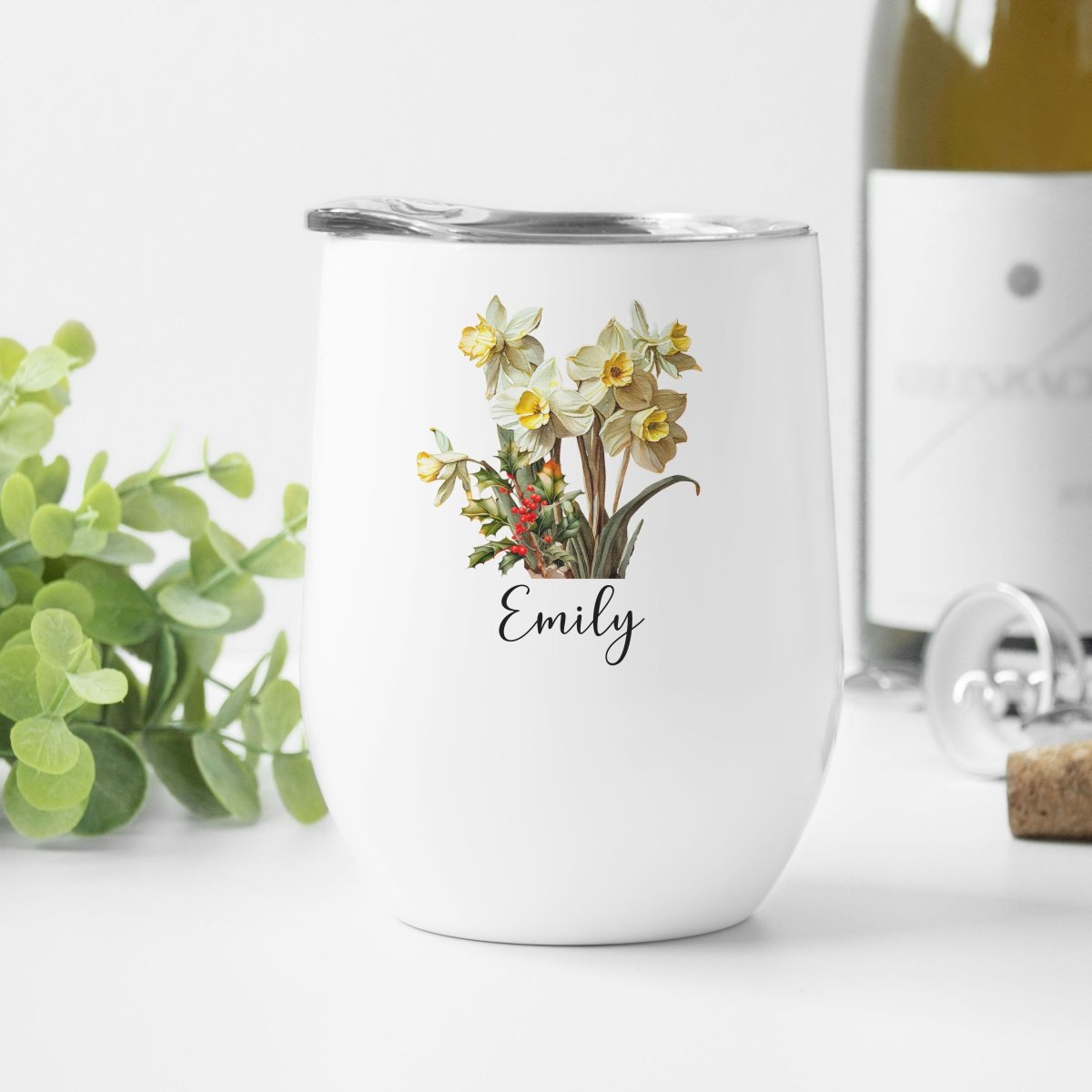 Personalized December Birth Month Flower Wine Tumbler - Zookaboo