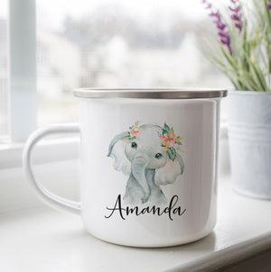 Personalized Elephant Floral Camp Cup - Zookaboo