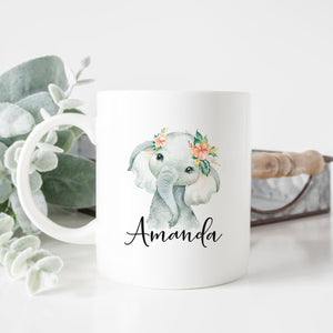 Personalized Elephant Floral Mug - Zookaboo