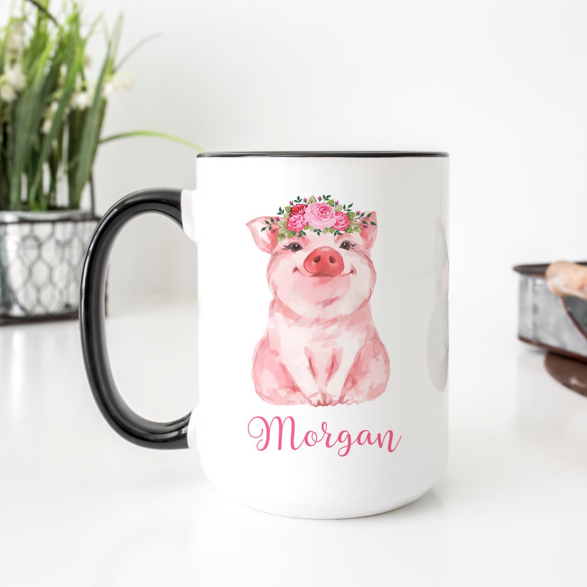 Personalized Floral Pig Mug - Zookaboo