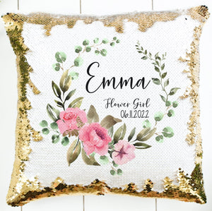 Personalized Flower Girl Pillow Wreath Pink Floral - Zookaboo