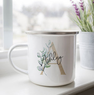 Personalized Gold Monogram Greenery Camp Cup - Zookaboo