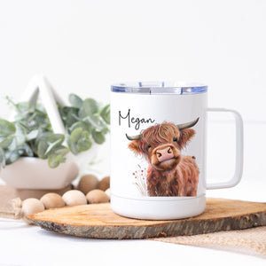 Personalized Highland Cow Stainless Steel Coffee Cup - Zookaboo