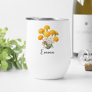 Personalized October Birth Month Flower Wine Tumbler - Zookaboo