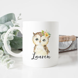 Personalized Owl Floral Mug - Zookaboo