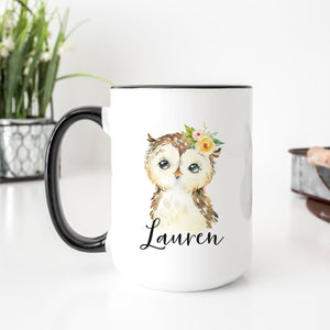 Personalized Owl Floral Mug - Zookaboo