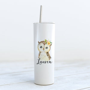 Personalized Owl Floral Skinny Tumbler - Zookaboo