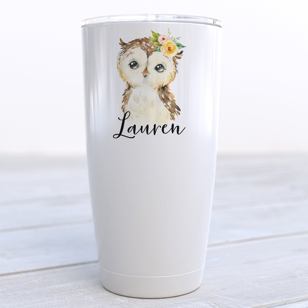 Personalized Owl Floral Travel Cup - Zookaboo
