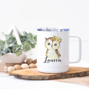 Personalized Owl Steel Coffee Cup - Zookaboo
