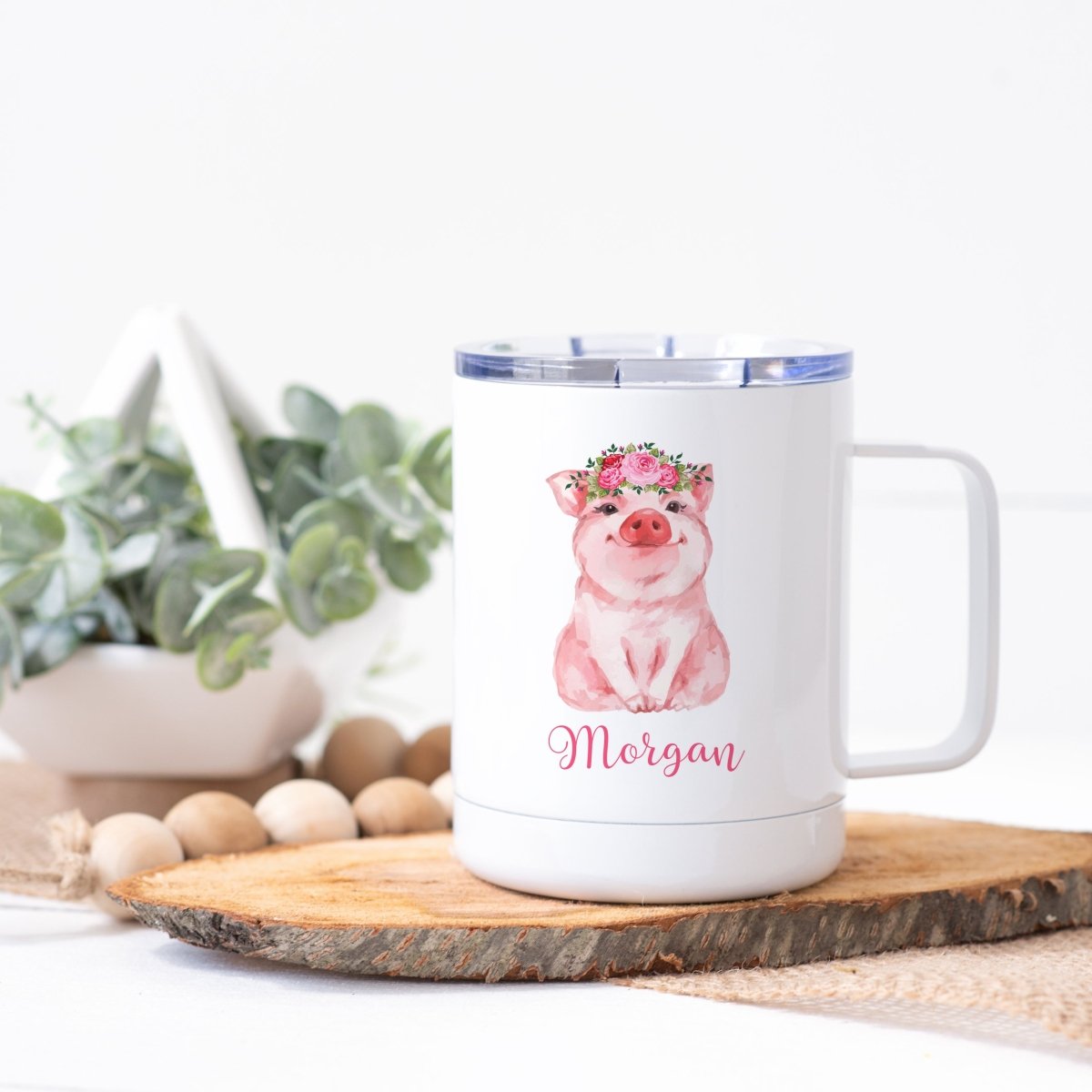 Personalized Pig Steel Coffee Cup - Zookaboo