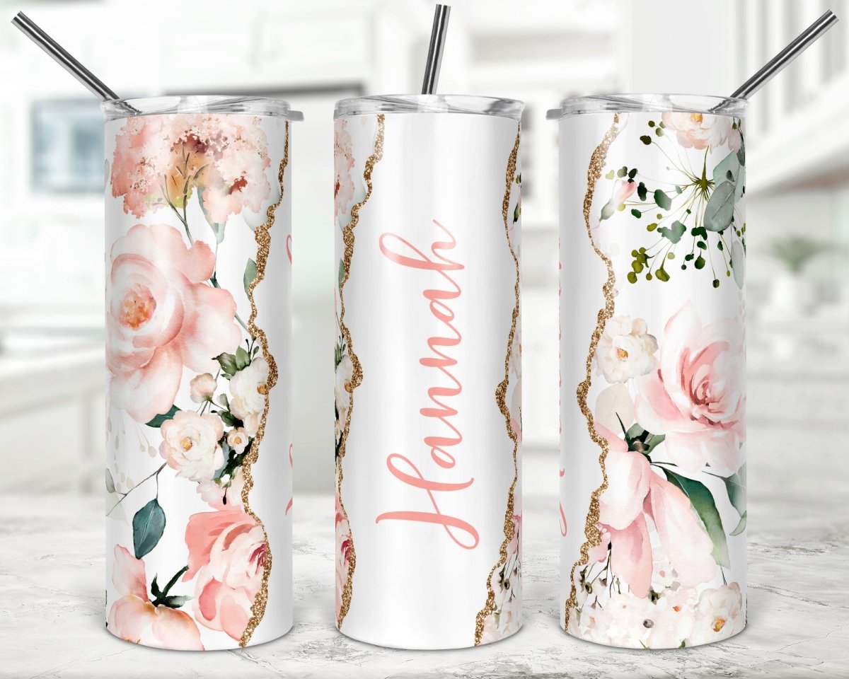 Personalized Pink Floral Skinny Tumbler - Zookaboo