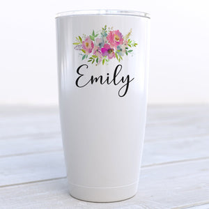 Personalized Pink Floral Travel Cup - Zookaboo